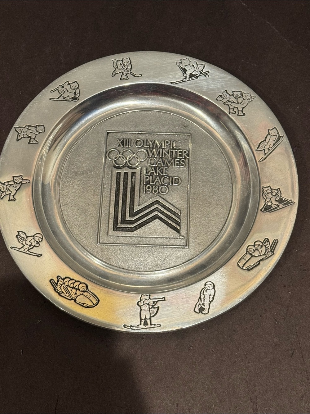 1980 Lake Placid Olympic comemorative pewter plaque scratch free mint condition